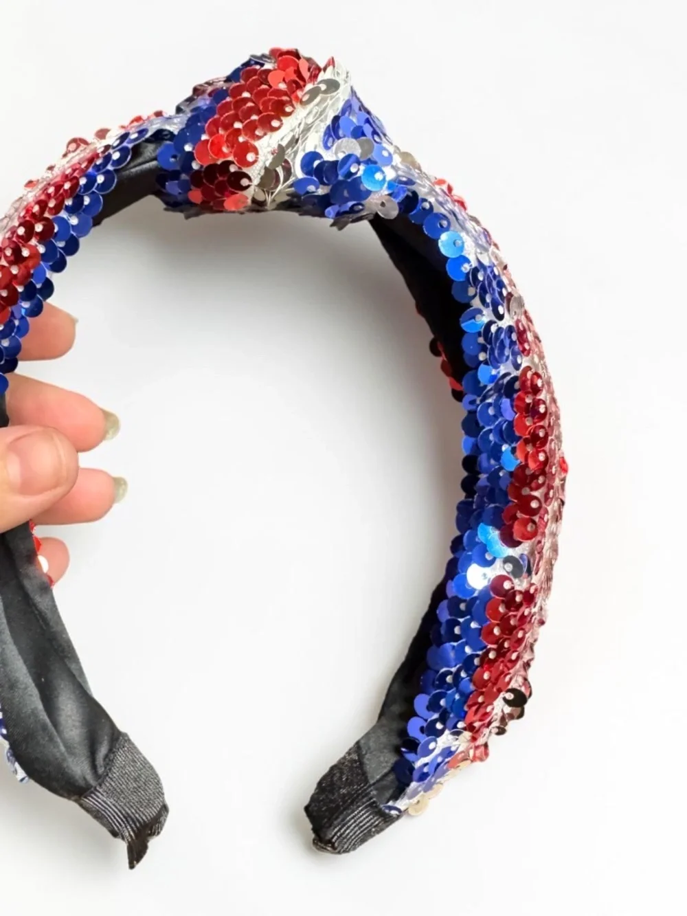 NWOT Patriotic Red White Blue Sequin Top Knot Headband